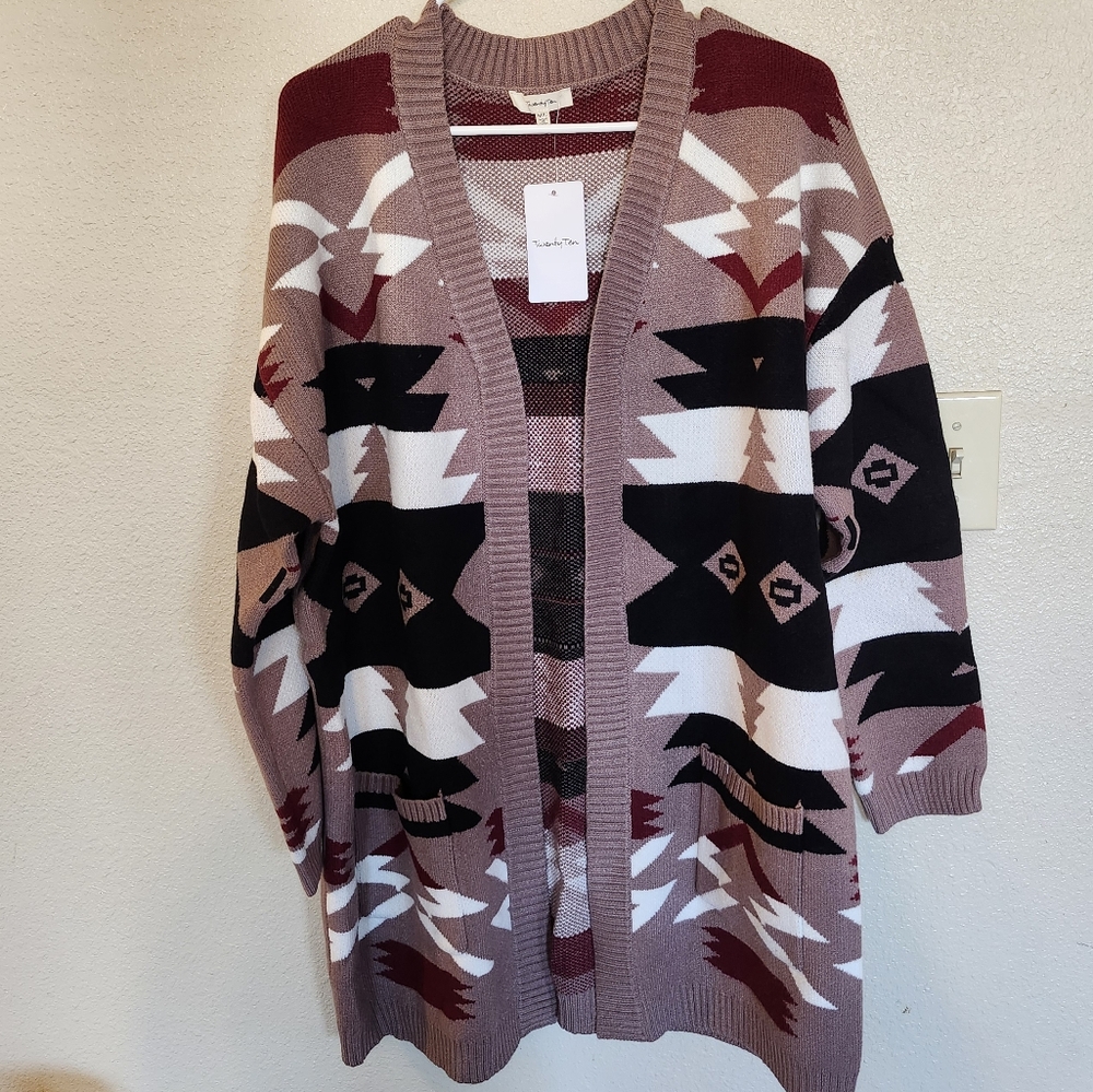 Twenty 10 Aztec southwestern cardigan tunic very warm, soft and cozy.